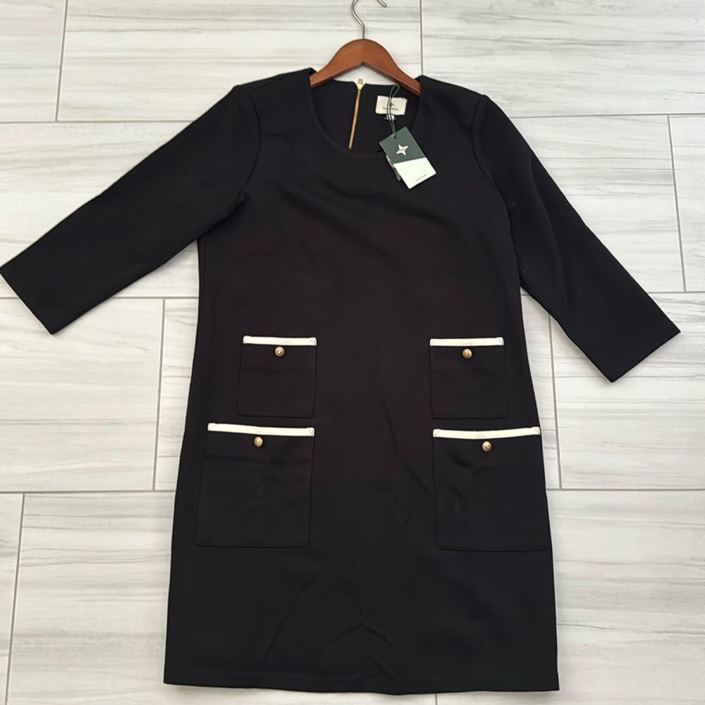 Tuckernuck Black Shift Dress with Ivory Trim
